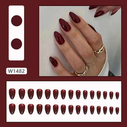 24 Press On Nails Dunkelrot Almond – Full Cover Kunstnägel