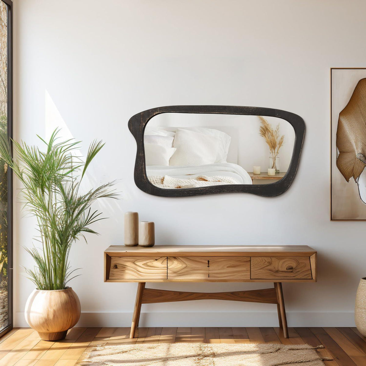 Großer Wandspiegel Holzrahmen, Unregelmäßig 80x50 cm Retro Stil