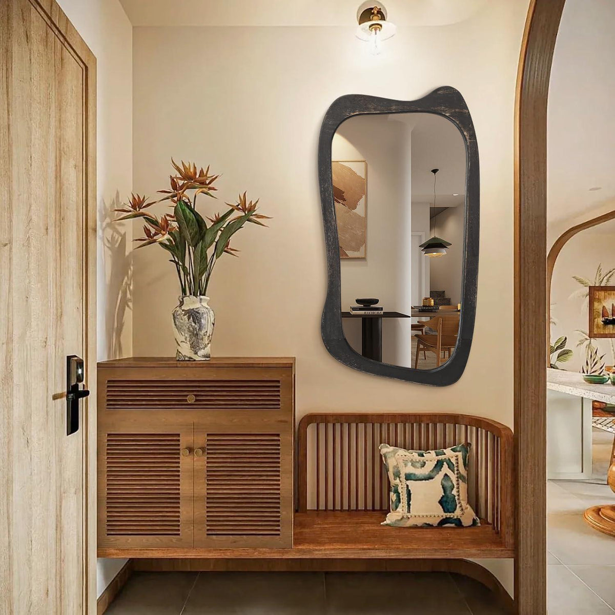 Großer Wandspiegel Holzrahmen, Unregelmäßig 80x50 cm Retro Stil