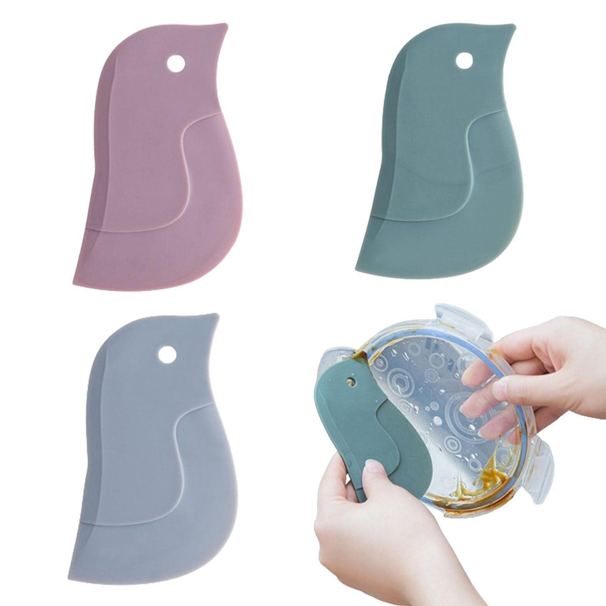 3x Pinguin-Schaber Set | Silikon Pfannenschaber & Reiniger