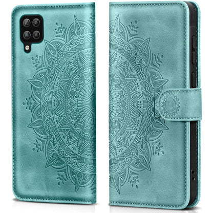 Samsung A12/M12 Klapphülle mit Kartenfach & Ständer Grün in Lederoptik