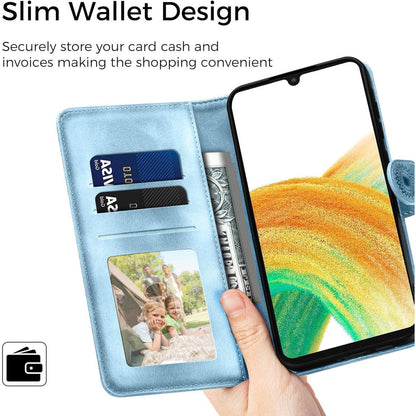 Hülle mit Kartenfach für Samsung Galaxy A33 5G, Himmelblau in Lederoptik