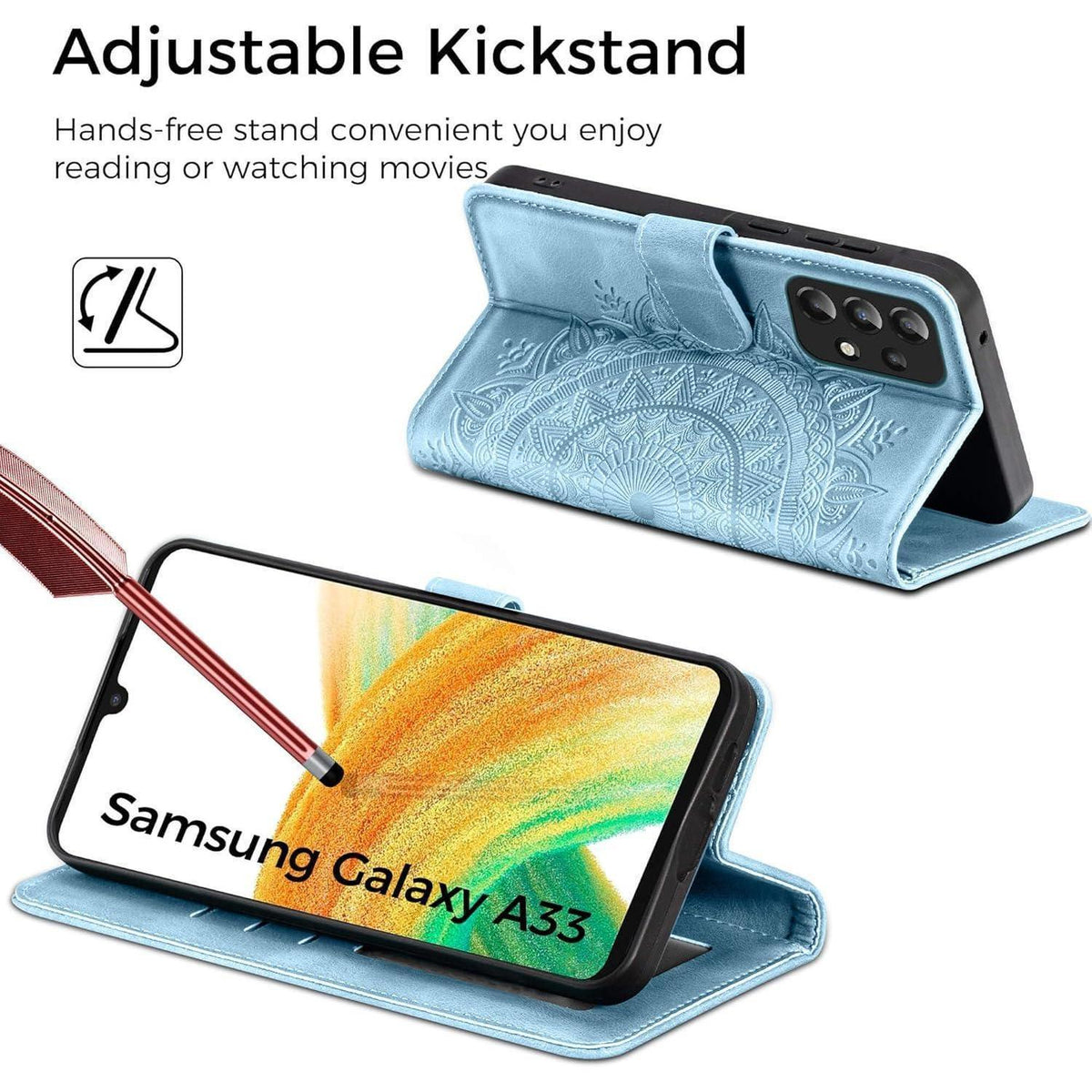 Hülle mit Kartenfach für Samsung Galaxy A33 5G, Himmelblau in Lederoptik