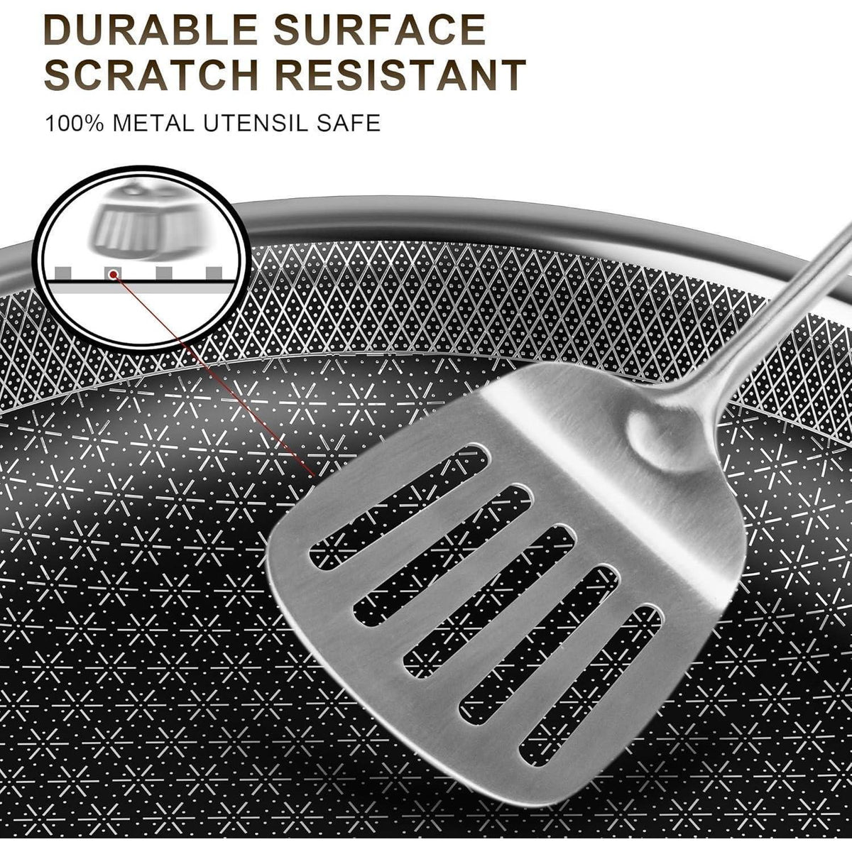 Edelstahl Pfannenset Induktion Antihaft 20cm, 26cm, 30cm Wok