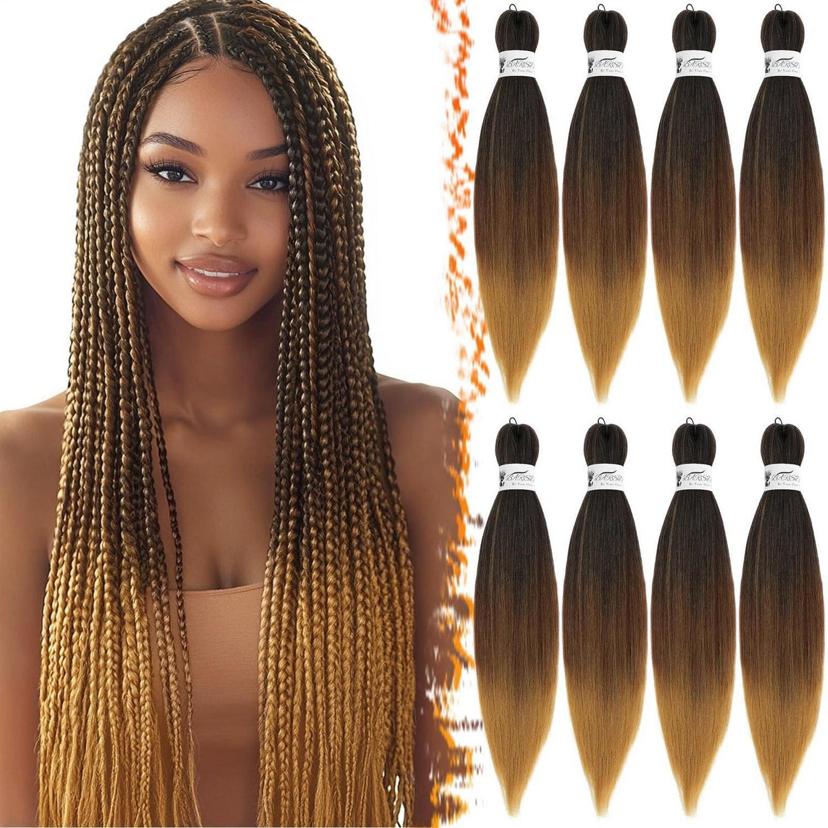 66cm Ombre Braiding Haarverlängerungen – 8er Pack – T1B/30/27