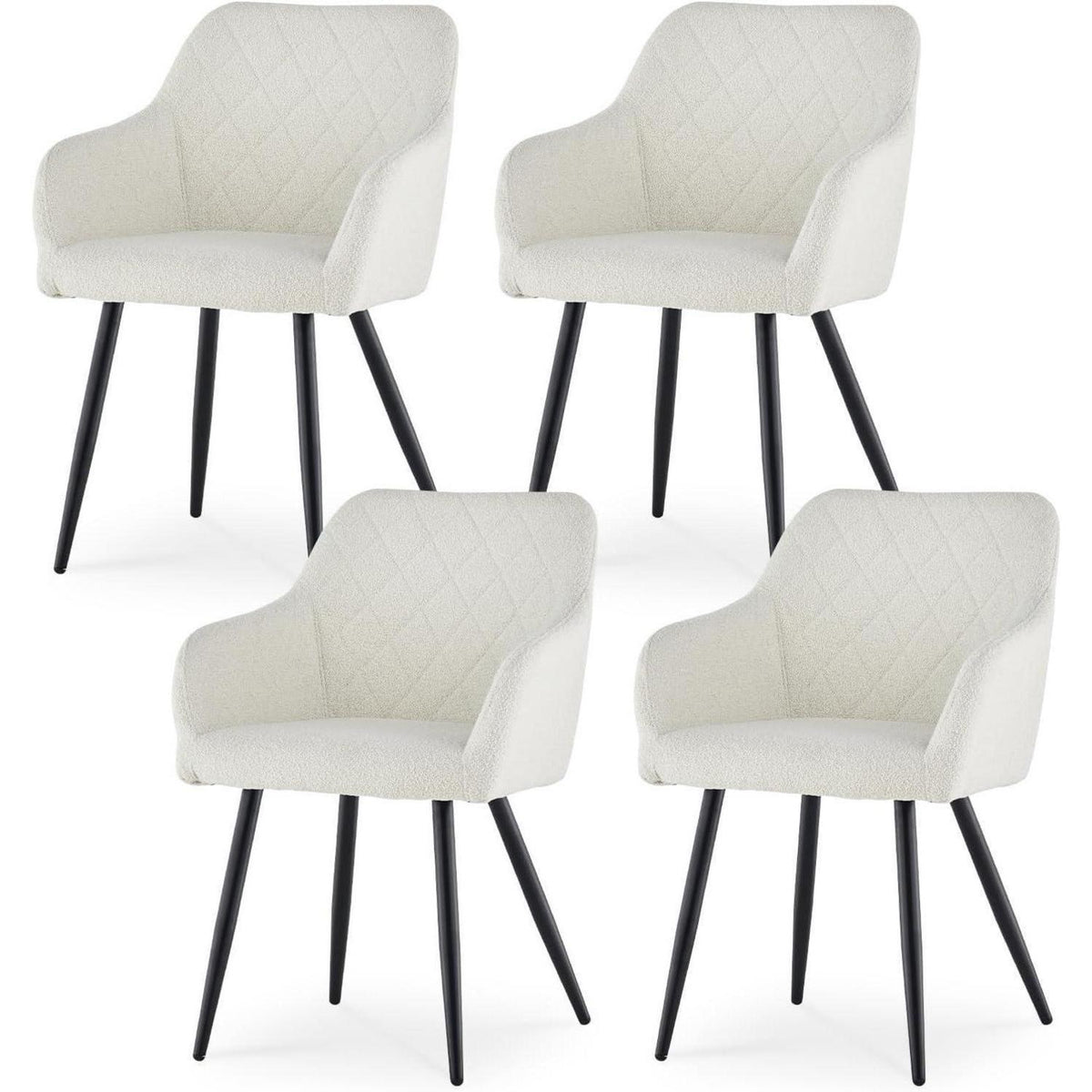 CLIPOP Esszimmerstühle 4er Set Bouclé Nebelweiß mit Armlehne