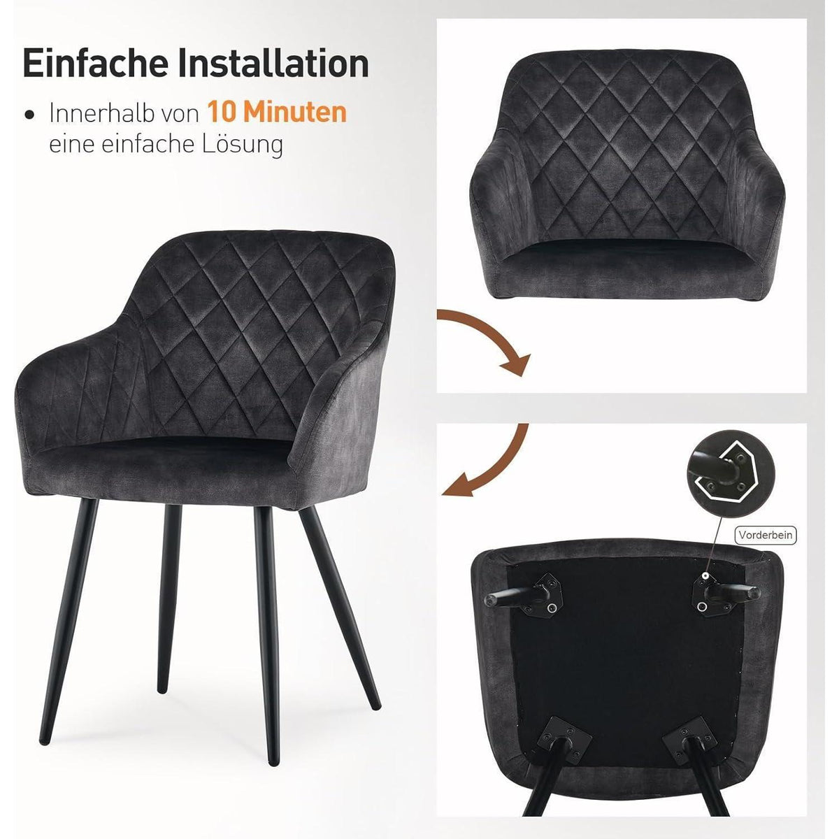 CLIPOP Esszimmerstühle 2er Set Samt Kohlenstoffgrau mit Armlehne