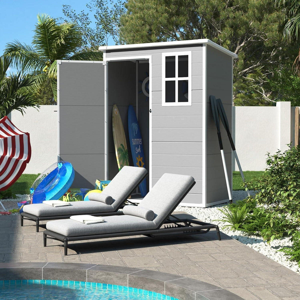 Wetterfestes Gartenhaus 152x92x192 cm – Grau & Weiß