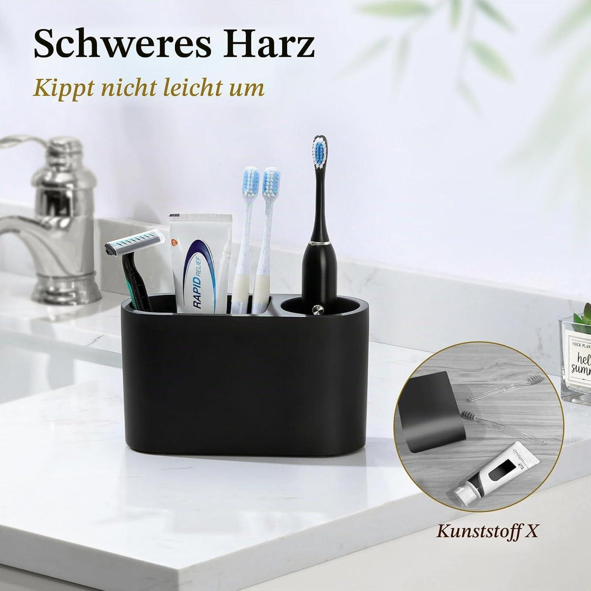 Zahnbürstenhalter aus Kunstharz, Schwarz, 2 Fächer