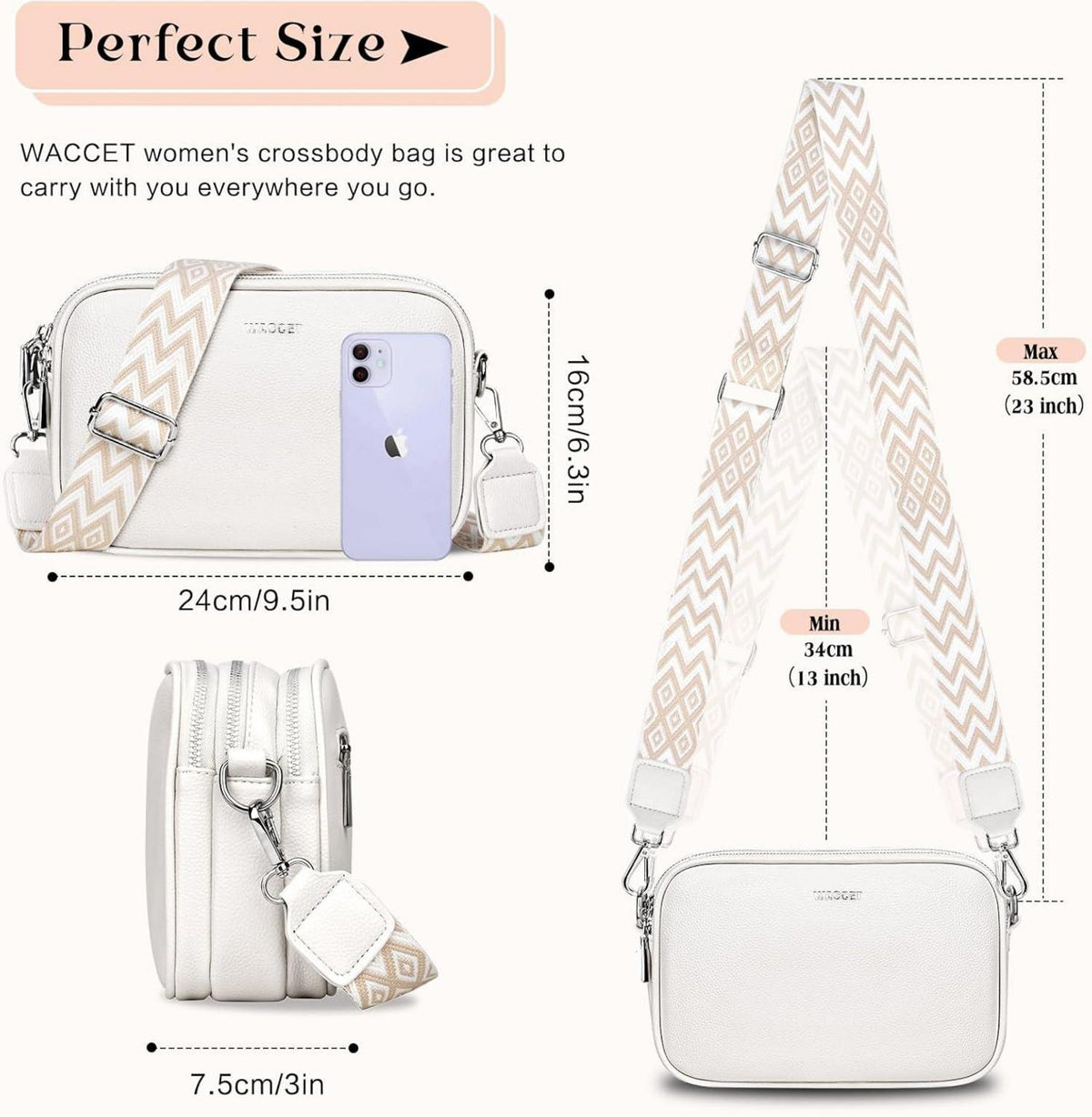 WACCET Umhängetasche Damen Schultertasche PU Leder Crossbody