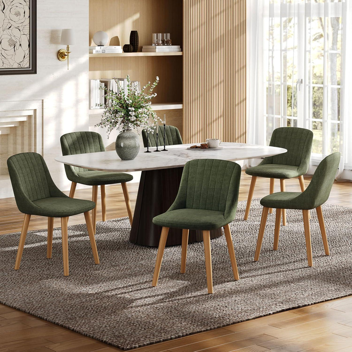 6 Esszimmerstühle Polsterstuhl Holzbeine Gras-Grün, Ergonomisch