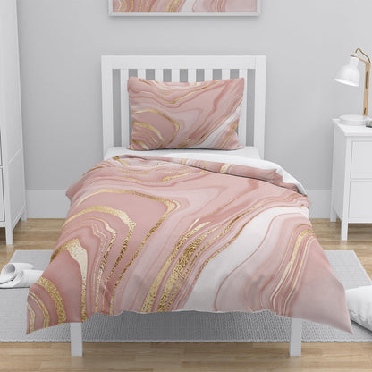 3D Marmor Bettwäsche Set Rosa Gold 135x200cm