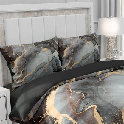 3D Marmor Bettwäsche Set Grau Gold 135x200cm