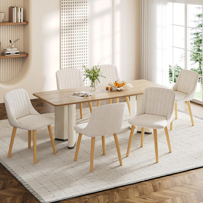 Esszimmerstuhl Set Beige Holzbeine – 6er Polsterstuhl