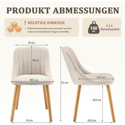 Esszimmerstuhl Set Beige Holzbeine – 6er Polsterstuhl