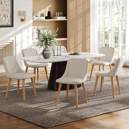 Esszimmerstuhl Set Beige Holzbeine – 6er Polsterstuhl