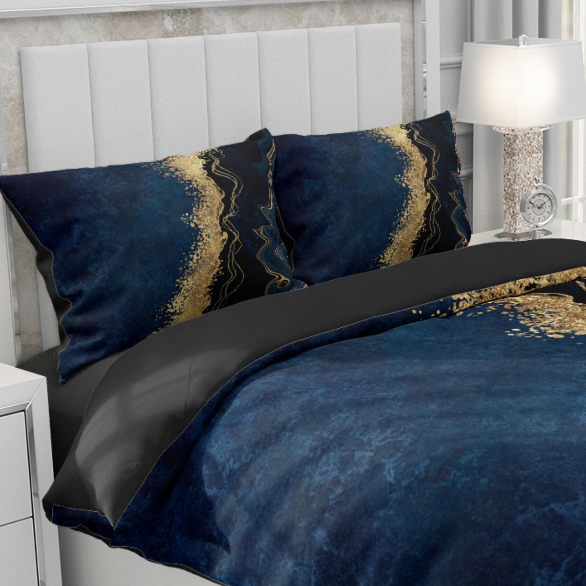 3D Marmor Bettwäsche Set Blau Gold 135x200cm