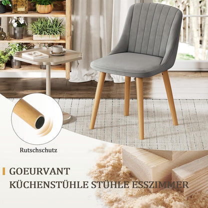 Samt Esszimmerstühle 6er Set mit Holzbeinen, Hellgrau