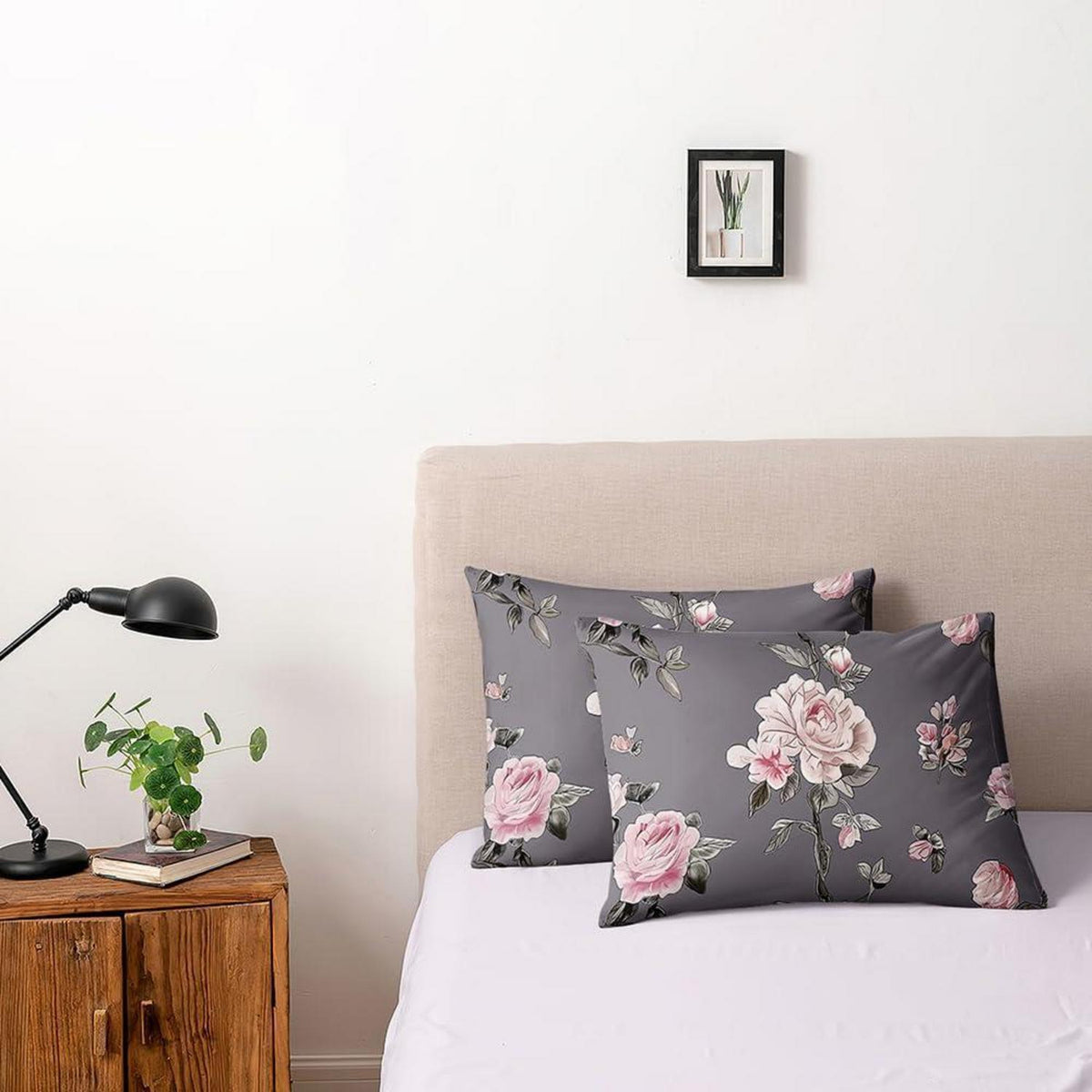 3D Rosen Bettwäsche Set 135x200cm - Floral Grau Rosa Vintage