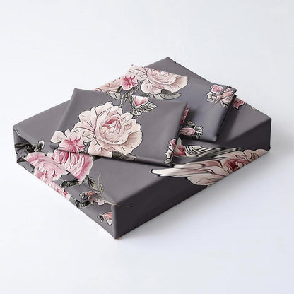 3D Rosen Bettwäsche Set 135x200cm - Floral Grau Rosa Vintage
