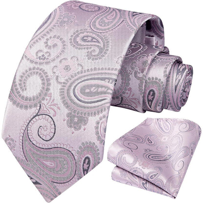 Herren Krawatte & Einstecktuch Set Paisley Rosa