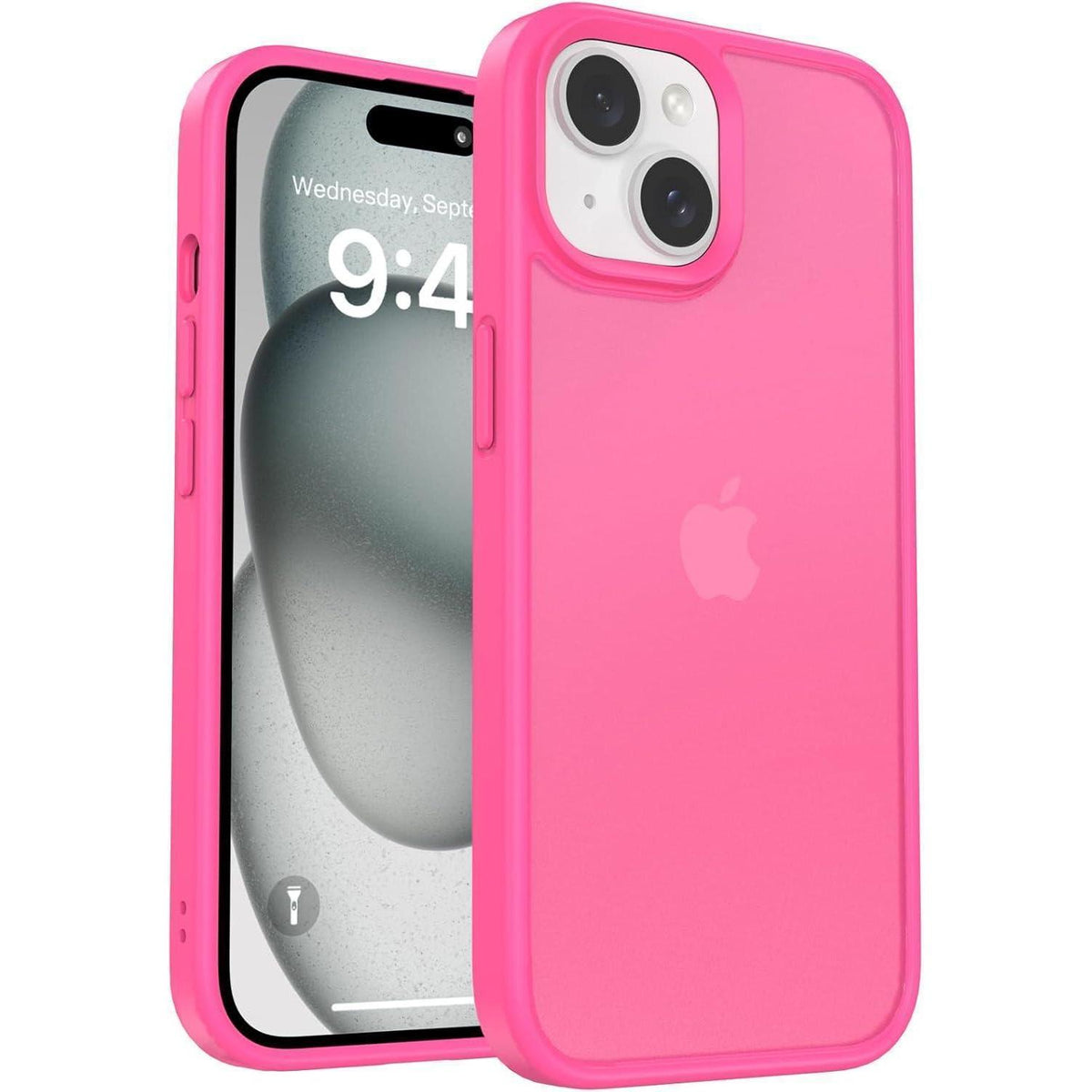 iPhone 15 Hülle transluzent matt Rose Rot mit Schutzfolie
