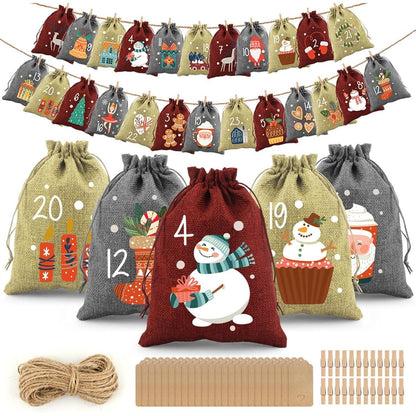 Adventskalender zum Befüllen, 24 Jutesäckchen mit Zahlen, DIY Weihnachtsdeko