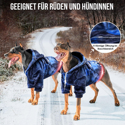 Hunde Hoodie Flanell mit Leinenloch & Tasche, Blau-Grau S