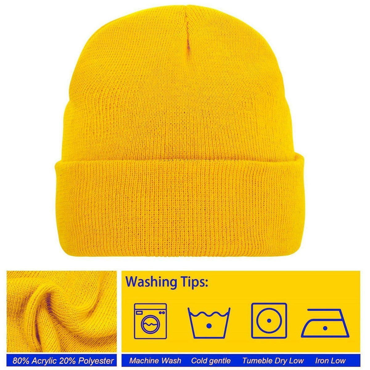 Strickmütze Beanie für Herren und Damen, dünn, warm, Einheitsgröße, Gelb