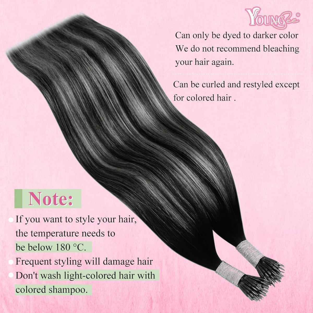 Echthaar Nanoring Extensions Ombre Schwarz Silber 45cm