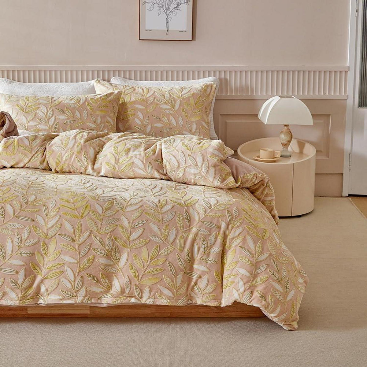 Plüsch Bettwäsche Set 220x240 cm - Warm & Kuschelig Gelb/Beige