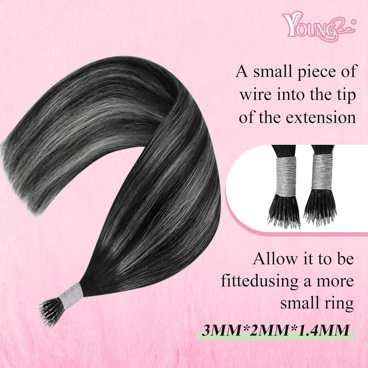 Echthaar Extensions Schwarz Balayage 60cm – Nano Ringe