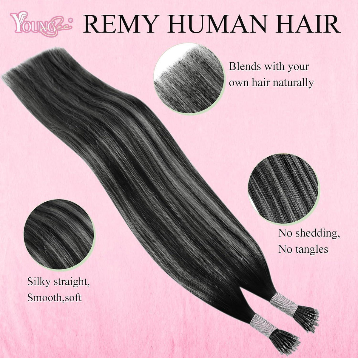 Echthaar Extensions Schwarz Balayage 60cm – Nano Ringe
