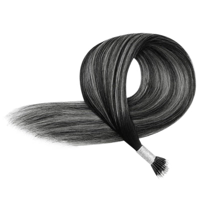 Echthaar Extensions Schwarz Balayage 60cm – Nano Ringe