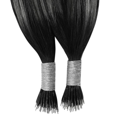 Echthaar Extensions Schwarz Balayage 60cm – Nano Ringe