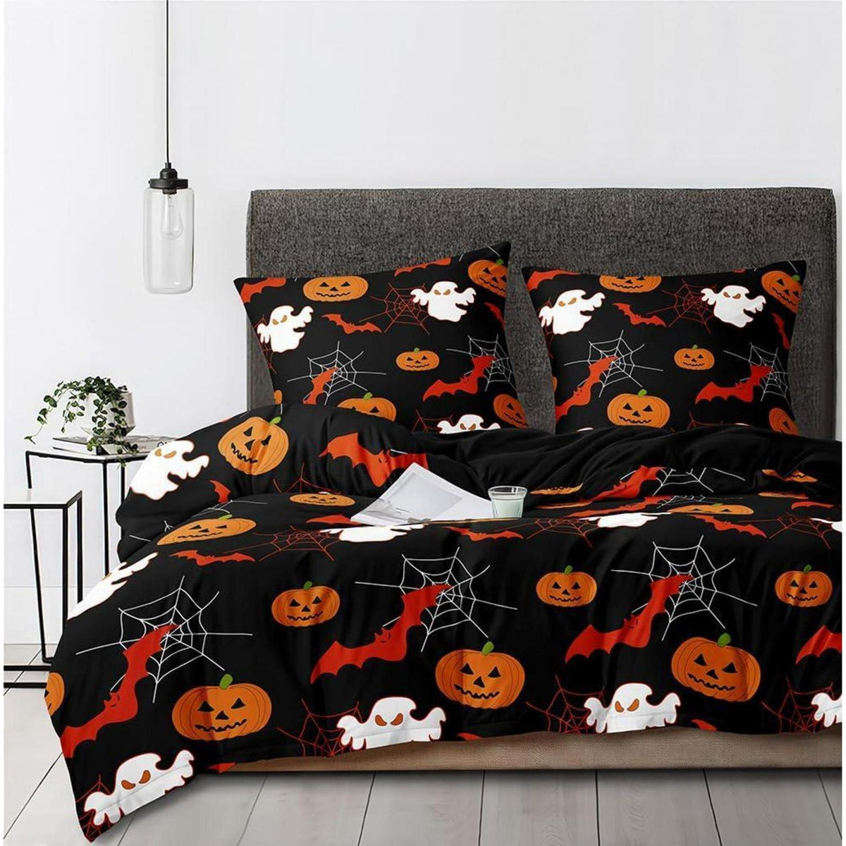 Halloween Bettwäsche-Set 135x200 cm - 4-teilig mit Kürbis-Motiv