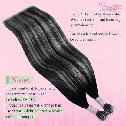 Nano Ring Haarverlängerung Ombre Schwarz Silber 35cm Echthaar