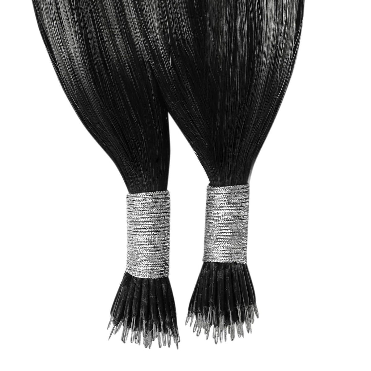 Nano Ring Haarverlängerung Ombre Schwarz Silber 35cm Echthaar