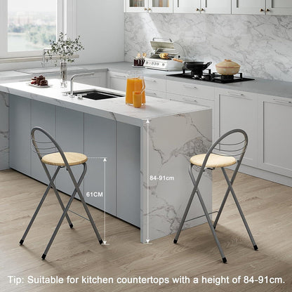 Klappbarer Barhocker 6er-Set – Holzmaserung & Silber, 61cm Sitzhöhe
