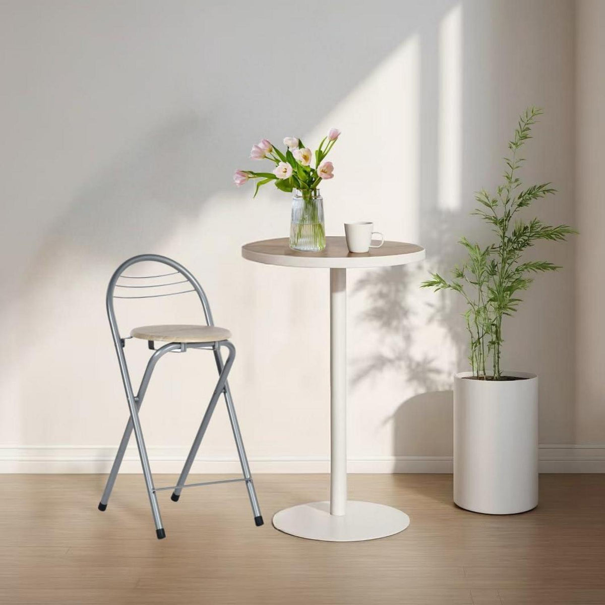 Klappbarer Barhocker Holzoptik & Silber – 61cm Sitzhöhe
