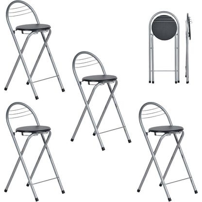 Klappbarer Barhocker 4er Set – Schwarz & Silber, 61cm Sitzhöhe