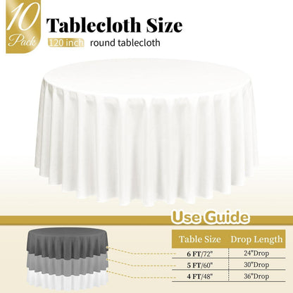10x Runde Tischdecke Elfenbein 305cm – Waschbar & Knitterfrei