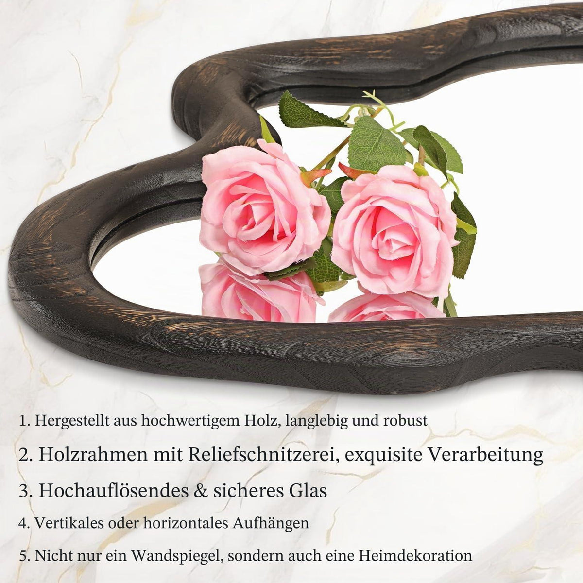 Großer Vintage Wandspiegel Holzrahmen 60x40 cm – Asymmetrisch & Rustikal