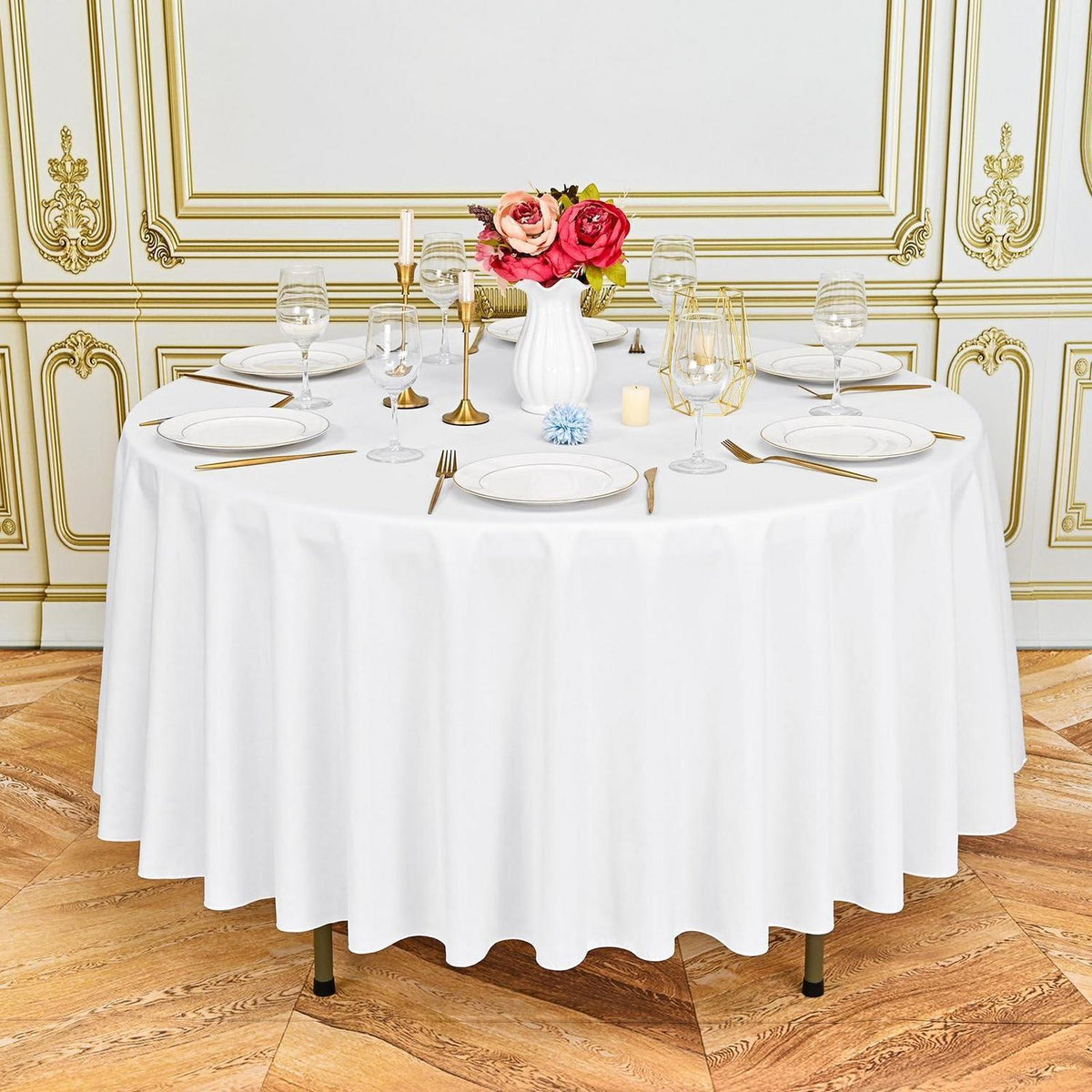 6x Runde Tischdecke Weiß 305cm – Waschbar & Wiederverwendbar