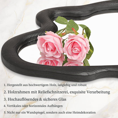 Asymmetrischer Wandspiegel Schwarz mit Holzrahmen 60x40 cm
