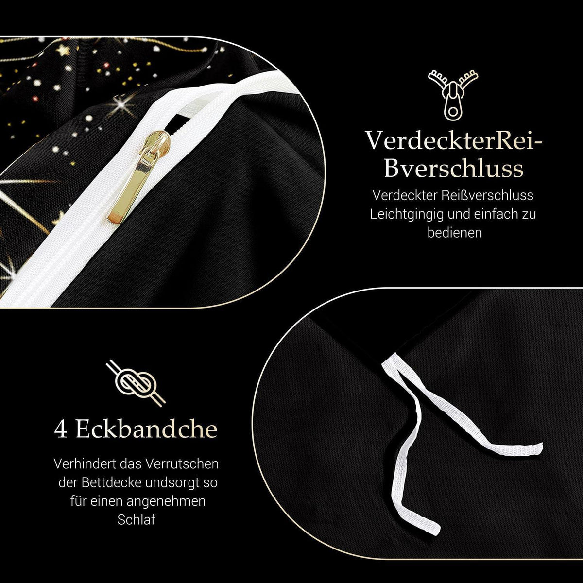 Weihnachts Bettwäsche Set 135x200 cm Schwarz Gold Hirsch