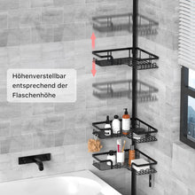 Teleskop Duschregal ohne Bohren, 4 Körbe, höhenverstellbar, Schwarz