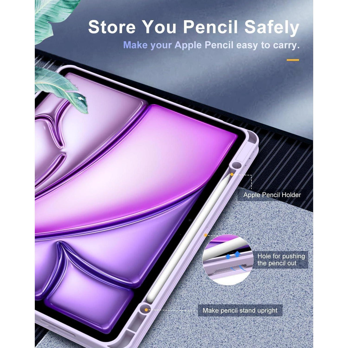 iPad Air 13 Hülle mit Stifthalter, Klar & Schlank, Lila