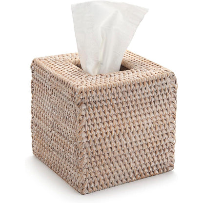 Rattan Taschentuchbox | Gewebter Tissue Box Halter Weiß