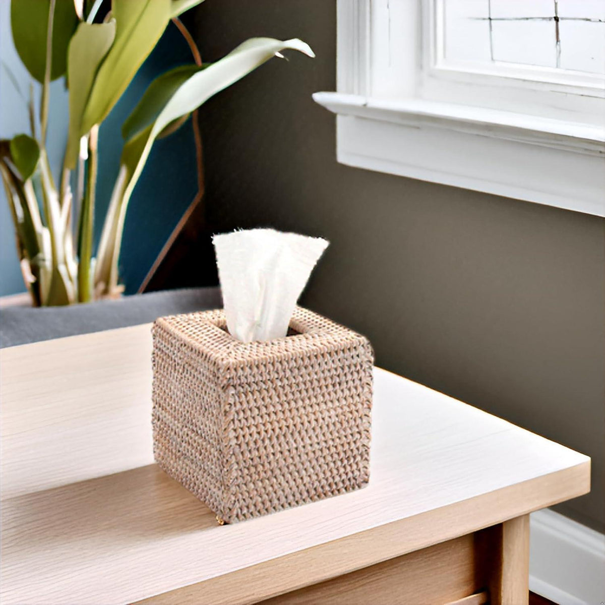 Rattan Taschentuchbox | Gewebter Tissue Box Halter Weiß